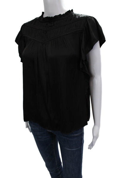 Joie Womens Black Silk Blend High Neck Short Sleeve Blouse Button Size M