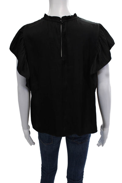 Joie Womens Black Silk Blend High Neck Short Sleeve Blouse Button Size M