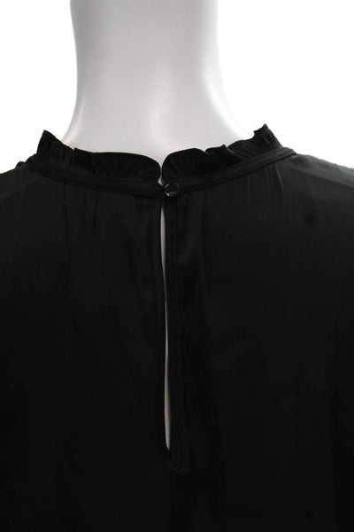 Joie Womens Black Silk Blend High Neck Short Sleeve Blouse Button Size M