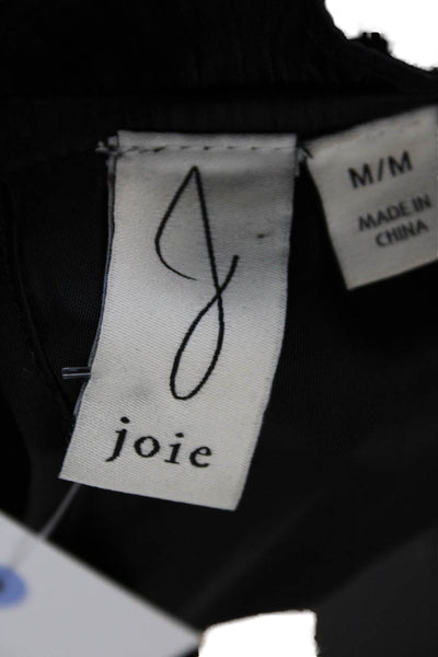 Joie Womens Black Silk Blend High Neck Short Sleeve Blouse Button Size M