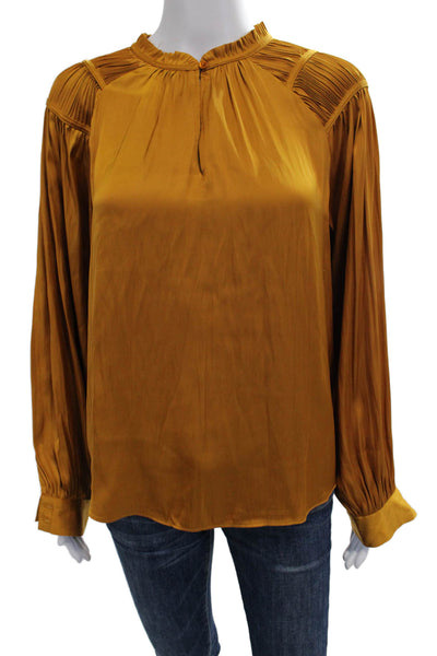 Rachel Zoe Women Blouse Brown Mock Neck Long Sleeve Polyester Designer Size M