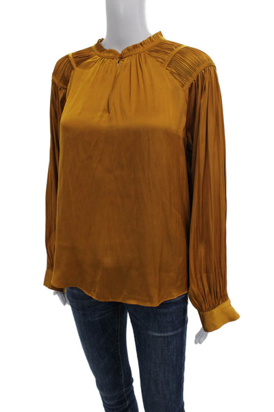 Rachel Zoe Women Blouse Brown Mock Neck Long Sleeve Polyester Designer Size M