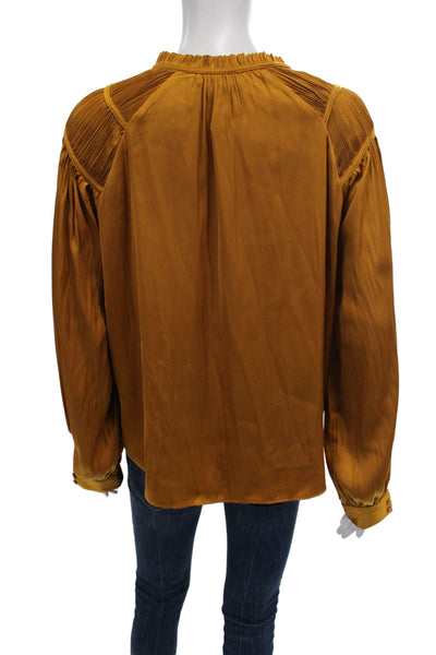 Rachel Zoe Women Blouse Brown Mock Neck Long Sleeve Polyester Designer Size M