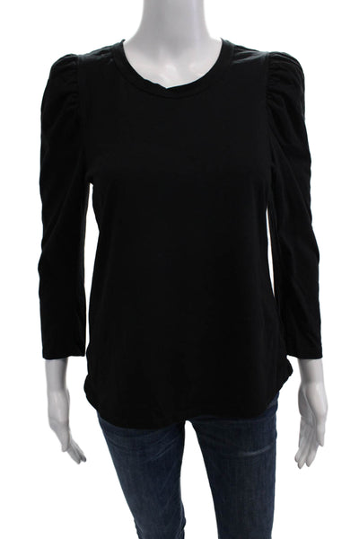 ALC Womens Basic Black T-Shirt 3/4 Sleeve Crew Neck Cotton Size M