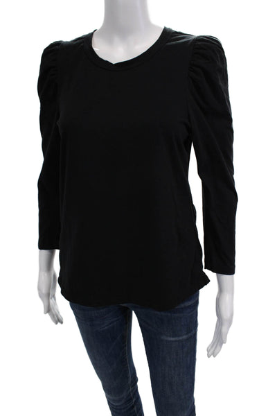 ALC Womens Basic Black T-Shirt 3/4 Sleeve Crew Neck Cotton Size M