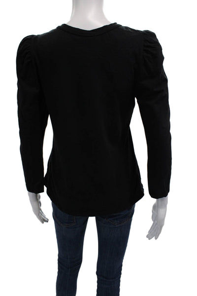 ALC Womens Basic Black T-Shirt 3/4 Sleeve Crew Neck Cotton Size M
