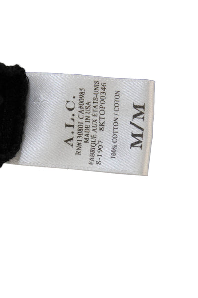 ALC Womens Basic Black T-Shirt 3/4 Sleeve Crew Neck Cotton Size M