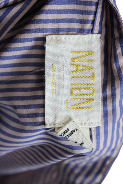 Nation LTD Women Striped V-Neck 3/4 Sleeve Pima Cotton Blouse Blue Size S