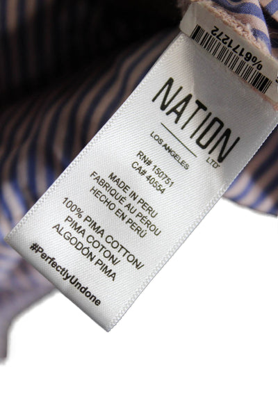 Nation LTD Women Striped V-Neck 3/4 Sleeve Pima Cotton Blouse Blue Size S