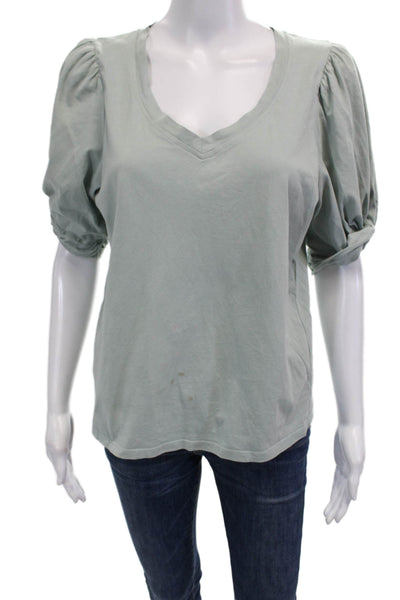 7 For All Mankind Womens Green V-Neck Basic T-Shirt Short Sleeve Size S