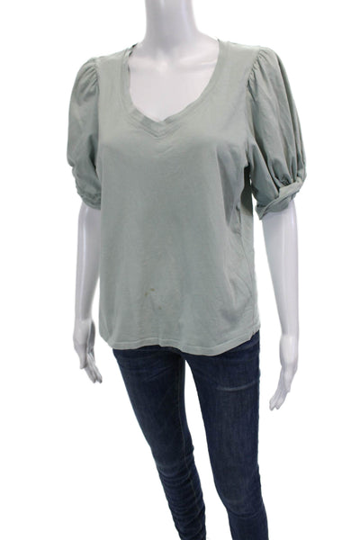 7 For All Mankind Womens Green V-Neck Basic T-Shirt Short Sleeve Size S