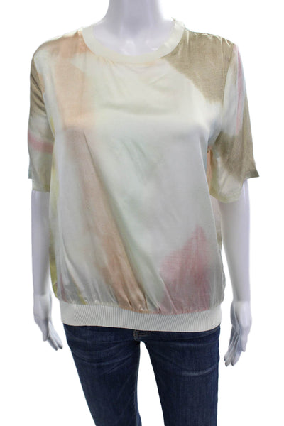Current Air Womens Beige Crew Neck Short Sleeve Blouse Rayon Silk Size S