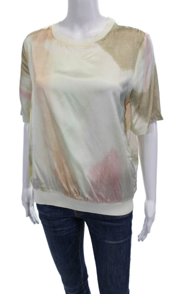 Current Air Womens Beige Crew Neck Short Sleeve Blouse Rayon Silk Size S