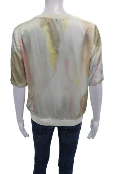 Current Air Womens Beige Crew Neck Short Sleeve Blouse Rayon Silk Size S