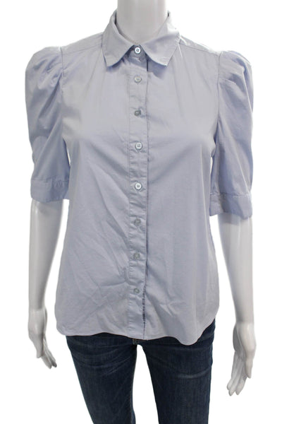Tahari Women Collared Button-Up Blouse Light Blue Short Sleeve Size S