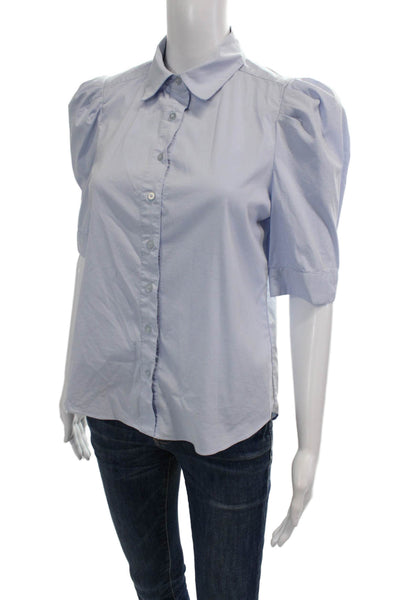 Tahari Women Collared Button-Up Blouse Light Blue Short Sleeve Size S