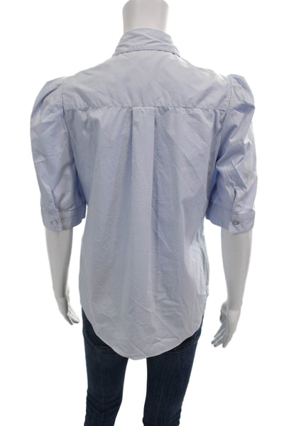 Tahari Women Collared Button-Up Blouse Light Blue Short Sleeve Size S