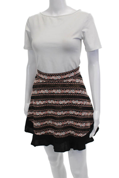 For Love & Lemons Women A-Line Mini Skater Skirt Black Floral Size S