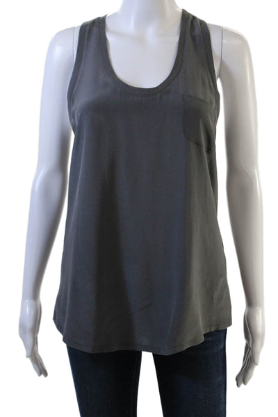 Joie Women Basic Silk Tank Dark Gray Round Neck Solid Sleeveless Size S