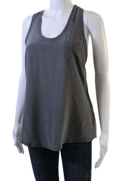 Joie Women Basic Silk Tank Dark Gray Round Neck Solid Sleeveless Size S