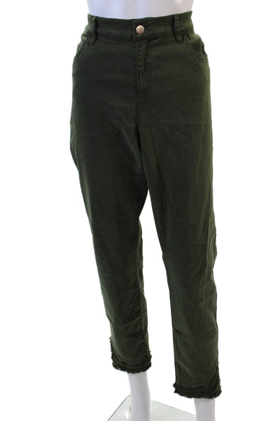 Renuar Women Ankle Cropped Pants Green Button Size 12