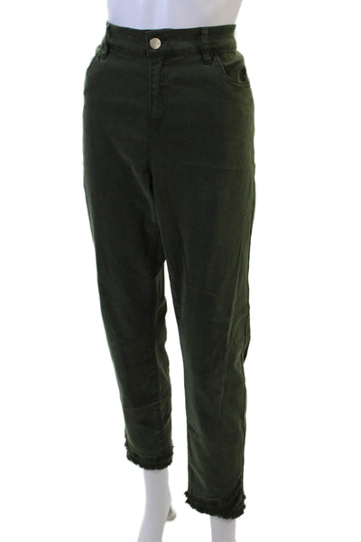 Renuar Women Ankle Cropped Pants Green Button Size 12