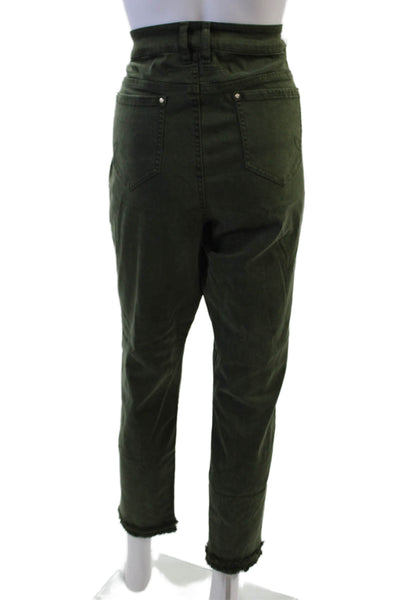 Renuar Women Ankle Cropped Pants Green Button Size 12