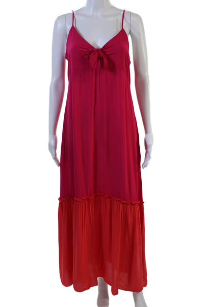 Elan Women Maxi Sundress Pink V-Neck Tie Waist Rayon Sleeveless Size S