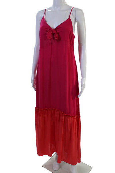 Elan Women Maxi Sundress Pink V-Neck Tie Waist Rayon Sleeveless Size S