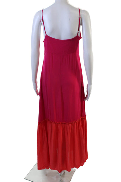 Elan Women Maxi Sundress Pink V-Neck Tie Waist Rayon Sleeveless Size S