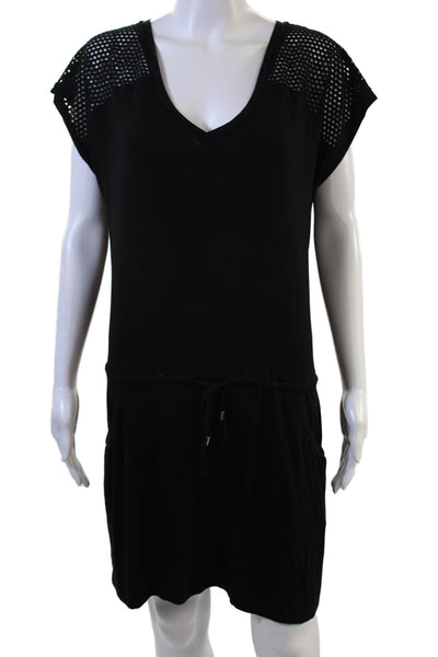 Calvin Klein Women Shift Dress Black V-Neck Short Size S