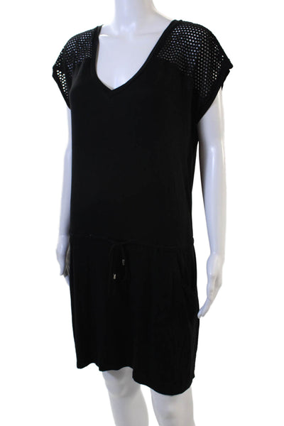 Calvin Klein Women Shift Dress Black V-Neck Short Size S