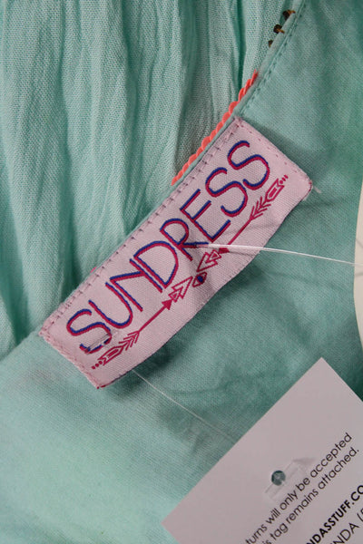 Sundress Women Maxi Light Blue Square Neck Sleeveless Geometric Size XS
