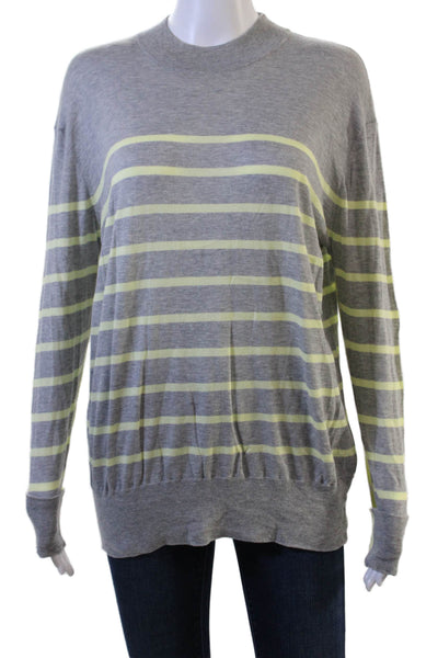 Cotton By Autumn Cashmere Unisex Gray Striped Cotton Pullover Sweater Size L