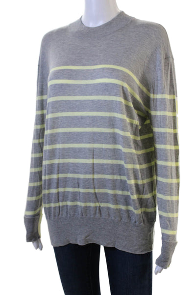 Cotton By Autumn Cashmere Unisex Gray Striped Cotton Pullover Sweater Size L