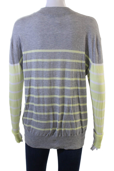 Cotton By Autumn Cashmere Unisex Gray Striped Cotton Pullover Sweater Size L