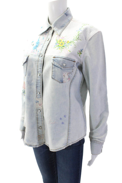 Levi Strauss & Co Women Light Blue Floral Collared Button-Up Long Sleeve Size S