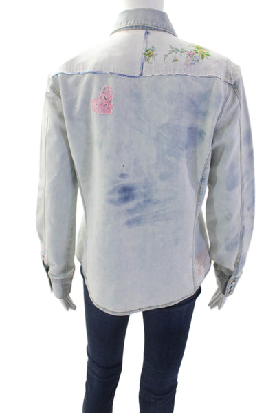 Levi Strauss & Co Women Light Blue Floral Collared Button-Up Long Sleeve Size S