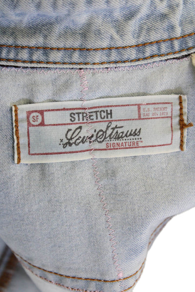 Levi Strauss & Co Women Light Blue Floral Collared Button-Up Long Sleeve Size S