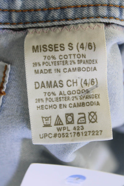Levi Strauss & Co Women Light Blue Floral Collared Button-Up Long Sleeve Size S