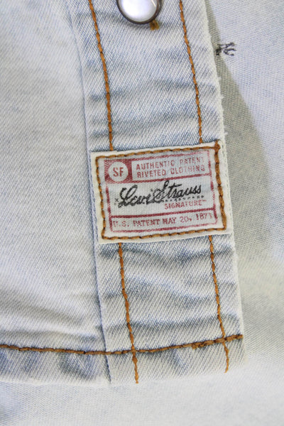 Levi Strauss & Co Women Light Blue Floral Collared Button-Up Long Sleeve Size S