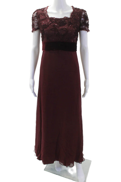 Designer Women Maxi Dress Red Square Neck Short Sleeve Polyester Blend Size S