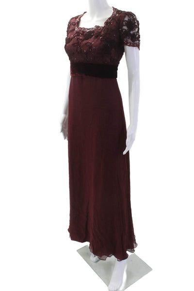 Designer Women Maxi Dress Red Square Neck Short Sleeve Polyester Blend Size S