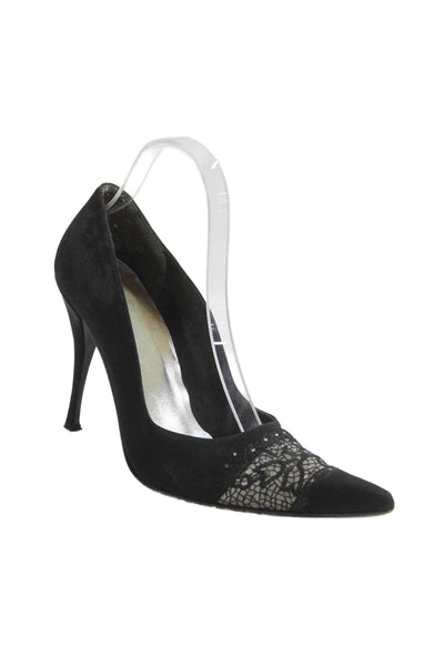 Stuart Weitzman Women's Pointed Toe Suede Leather Stiletto Pumps Black Size 10.5