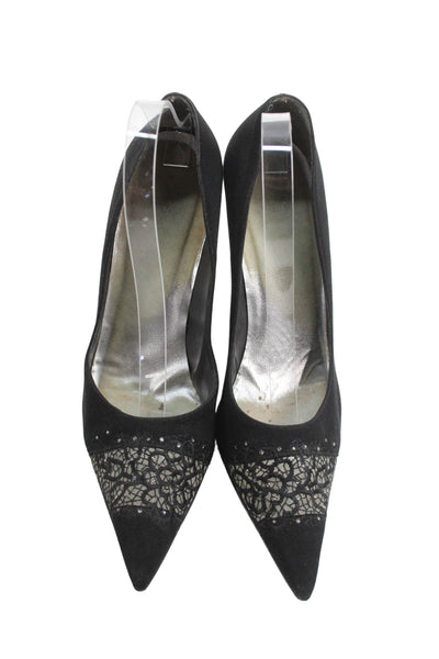 Stuart Weitzman Women's Pointed Toe Suede Leather Stiletto Pumps Black Size 10.5