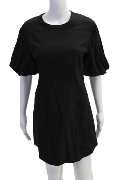 ALC Women Shift Dress Black Short Sleeve Crew Neck Linen Zip Size 6