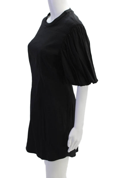 ALC Women Shift Dress Black Short Sleeve Crew Neck Linen Zip Size 6