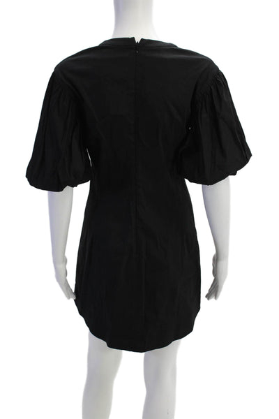 ALC Women Shift Dress Black Short Sleeve Crew Neck Linen Zip Size 6