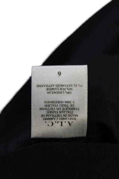 ALC Women Shift Dress Black Short Sleeve Crew Neck Linen Zip Size 6