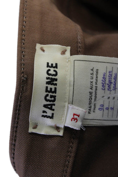 L'Agence Womens Cropped Ankle Pants Brown Button Size 31
